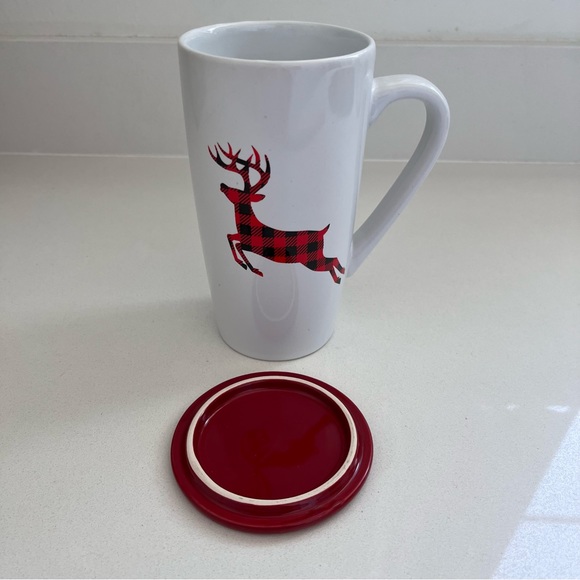 HOLIDAY TIME Buffalo Plaid Reindeer 18 oz Mug with Snowflake Coaster - Picture 3 of 7
